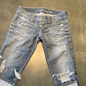 GUESS Women's Ripped Denim Jeans Capris Low Rise